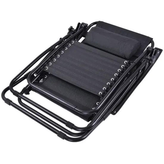 Set of 2 Folding Zero Gravity Recliner Chairs with Cup Holder Tray and Headrest for Patio or Lawn Black {4}