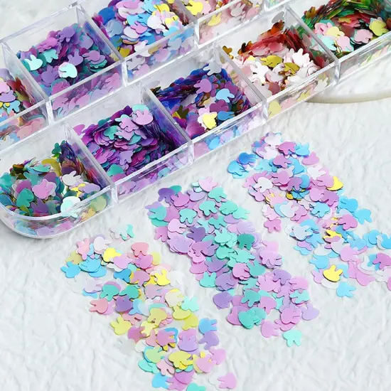 Rabbit Nail Art Glitter Sequins 12 Grids Nail Sequins 3D Holographic {5}