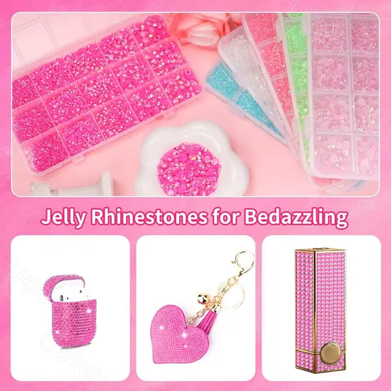 16000 Pcs Flat Back Resin Rhinestones with Pickup Tool - Hot Pink (Mixed Sizes) {5}