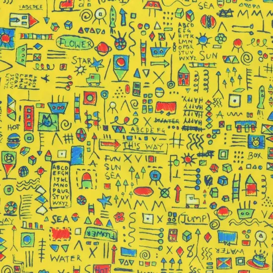 Mook Fabrics Graffiti Printed PUL Fabric [60 in. Wide] Yellow - By The Yard {1}