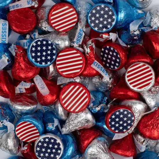 85 Pcs Patriotic Candy Hershey's Kisses Red White and Blue Flag Chocolate {1}