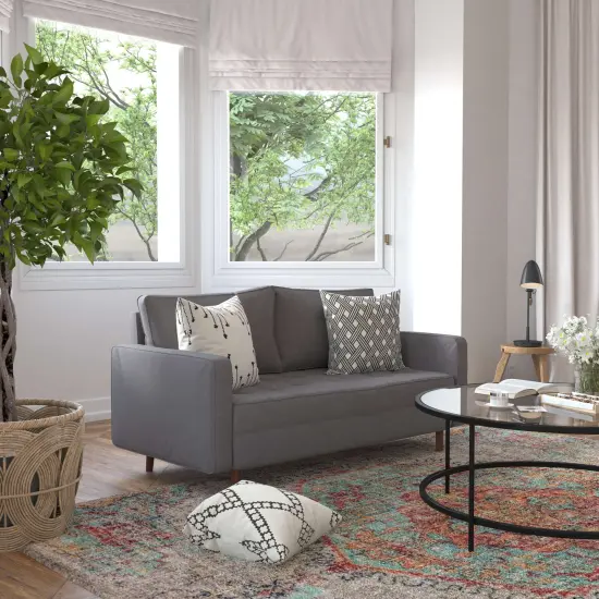 Emma and Oliver Holden Upholstered Mid-Century Modern Pocket Spring Loveseat with Wooden Legs and Removable Back Cushions Slate Gray {9}