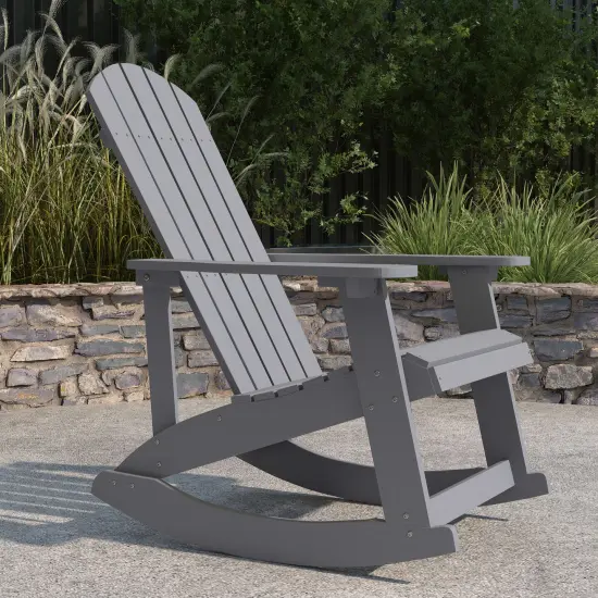 Merrick Lane Atlantic All-Weather Polyresin Adirondack Rocking Chair with Vertical Slats Sea Foam {9}