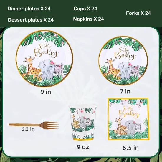 Safari Baby Shower Tableware Set &ndash; Jungle Party Supplies for 24 Guests {2}