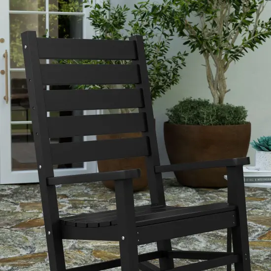 Merrick Lane Fielder Set of 2 Contemporary Rocking Chairs, All-Weather HDPE Indoor/Outdoor Rockers Black {6}