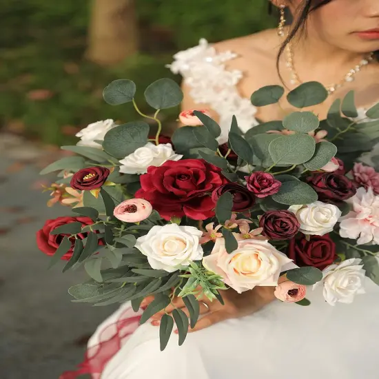 Artificial Flowers Combo Set Bouquets (Burgundy) {3}
