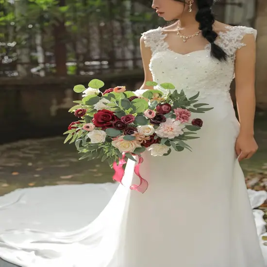 Artificial Flowers Combo Set Bouquets (Burgundy) {2}