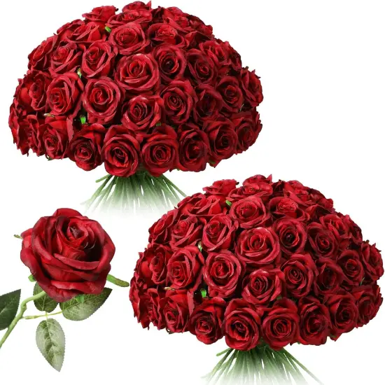 Realistic Long Stem Fake Silk Roses Bouquet for Wedding Centerpiece {1}