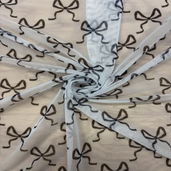 1 Yard Bow Print Mesh Fabric Multipurpose Black {2}