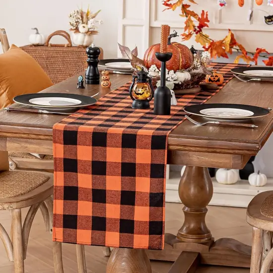 Fall Checkered Table Runner - Orange Buffalo {4}