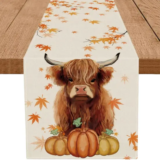 Fall Table Runner Cow Pumpkin {1}