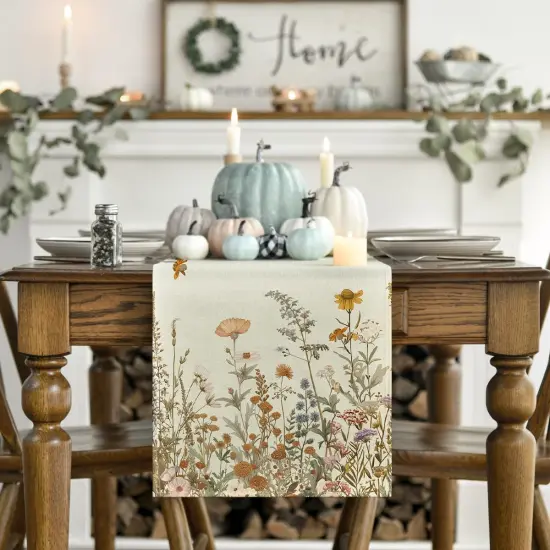 Wild Flowers Grasses Floral Fall Table Runner {2}