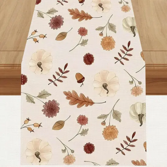 Linen Fall Table Runner - Leaves Pumpkin {1}