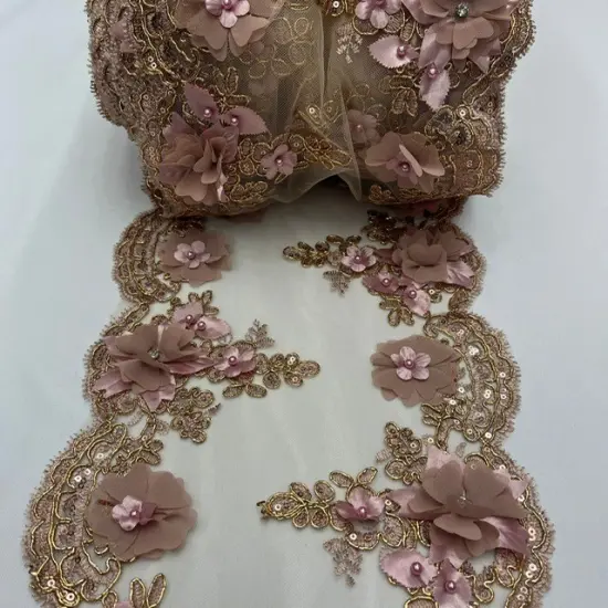 3 Yard Sequin 3D Lace Fabric 22.86 cm Wide Mesh with Pearls, Beads & Embroidery 100% Polyester White {6}