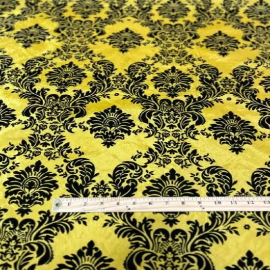 1 Yard Damask Flocking Taffeta Fabric 58" Wide Elegant Velvet Design for Weddings & Decor Black/Black {3}