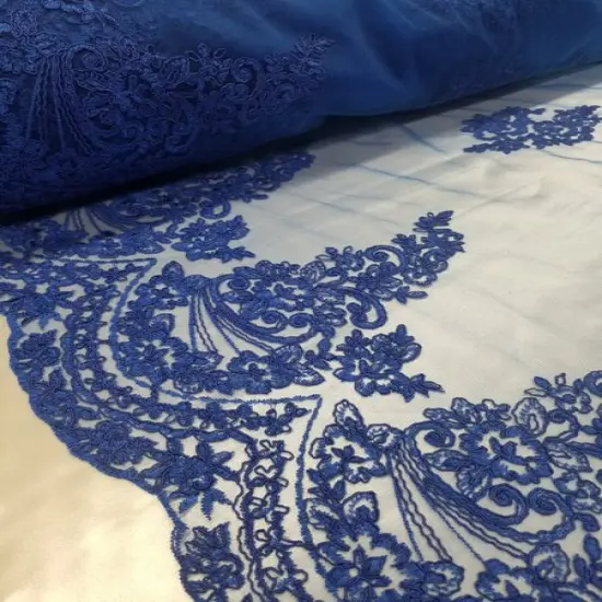 1 Yard Royal Blue French Floral Mesh Lace Fabric for Wedding Dresses and Decor 50/54 Inch Width {3}
