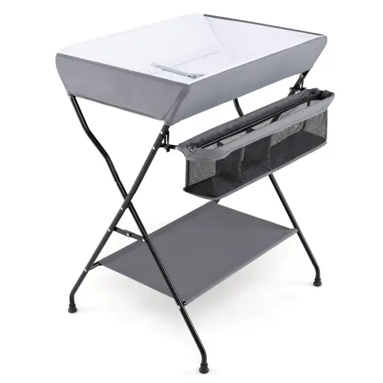 Costway Baby Infant Changing Table Folding Diaper Station Nursery with Storage Gray/Black {7}