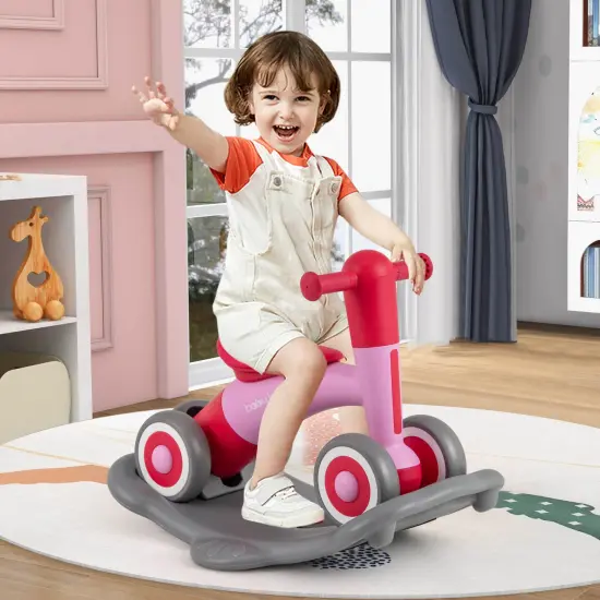 Costway 3 in 1 Rocking Horse with Detachable Balance Board and Height Adjustable Seat Grey&Blue/Pink/Navy&Yellow {4}