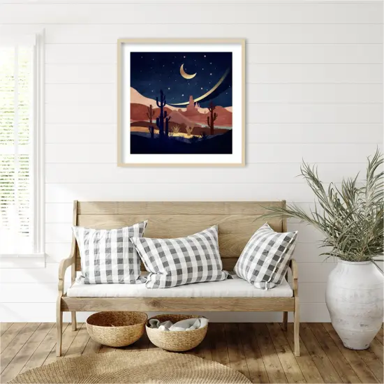 Blue Western Night by Emel Tunaboylu Wood Framed Wall Art Print {6}