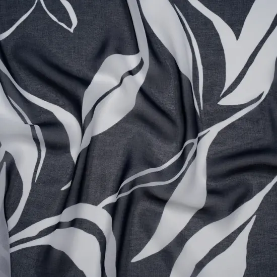 1 Yard Polyester Chiffon Print Fabric Navy Blue & White Flowing Leaves, 56 Inches Width {1}