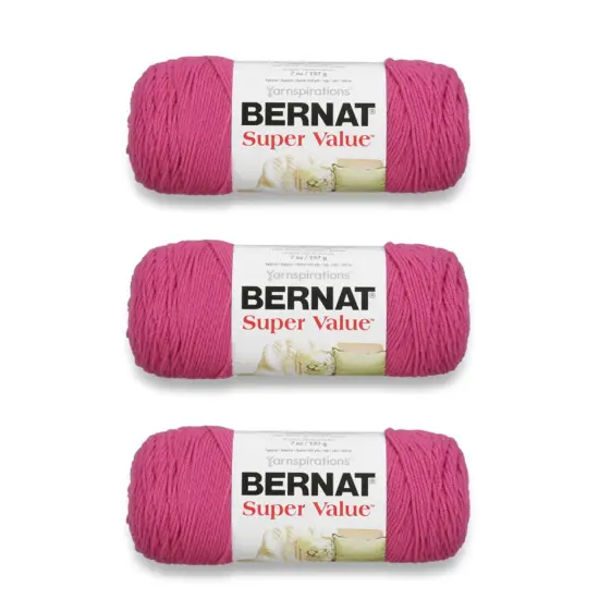 Bernat Super Value Magenta Yarn - 3 Pack of 198g/7oz - Acrylic - 4 Medium (Worsted) - 426 Yards - Knitting/Crochet {1}