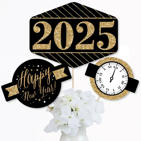 Big Dot of Happiness New Year's Eve - Gold - 2025 New Years Eve Party Centerpiece Sticks - Table Toppers - Set of 15 {3}