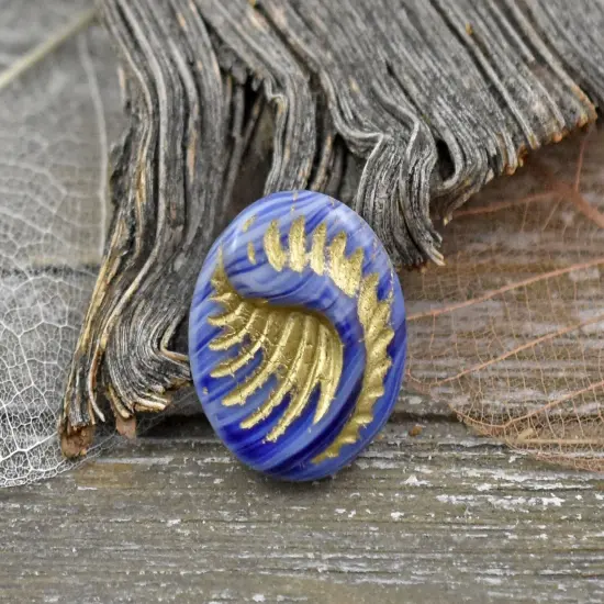 *6* 19mm Gold Washed Blue Hurricane Fossil Coin Beads {3}