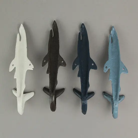 Set of 4 Cast Iron Shark Tail Wall Hooks {5}