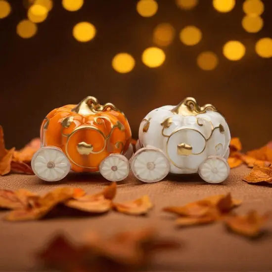 Ceramic Pumpkin Carriage Salt and Pepper Shakers, Fall Decor, Kitchen Decor, Gift for Her {1}