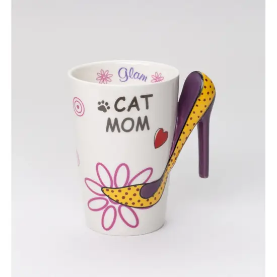 Ceramic Cat Mom Love Mug with High Heel Shoes Handle, Cat Lover Gift, Gift for Her {2}