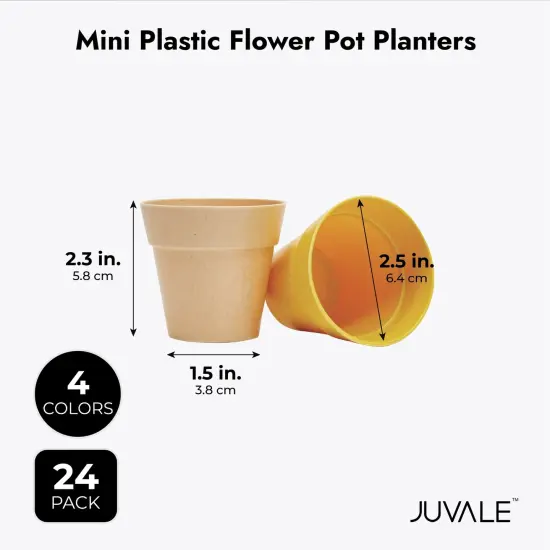 24 Pack Tiny Plastic Pots for Plants 1.5 Inch, Mini Planters for Flowers, Succulents (4 Colors), 6.4*6.4*5.7CM Multicolor {5}