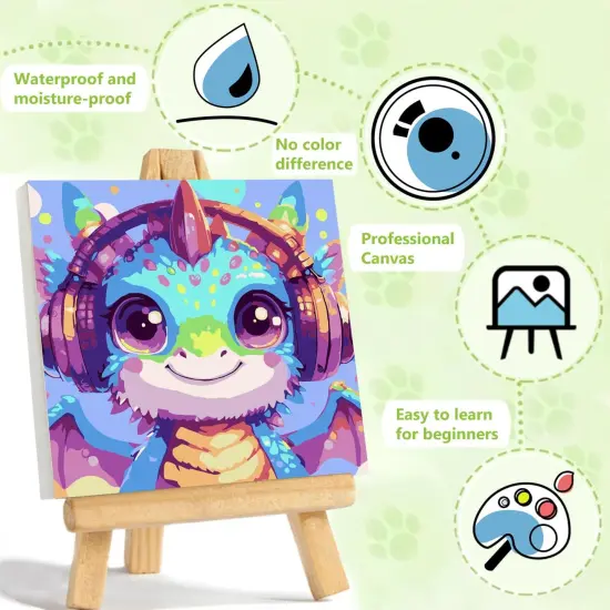 Paint by Numbers Kit for Kids with Frame, Dragon Paint by Number with Frame, Paint by Number Kids Age 5-8-12 for Gifts and Home Decor (8X8Inch) {2}