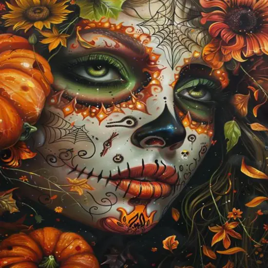 Paint by Number Day of the Dead Halloween Woman Painting DIY Painting Canvas with Brushes Acrylic Paints Pumpkin Spider Web Paint by Numbers for Adults and Kids Beginner 16x20 Inch（without Frame） {1}