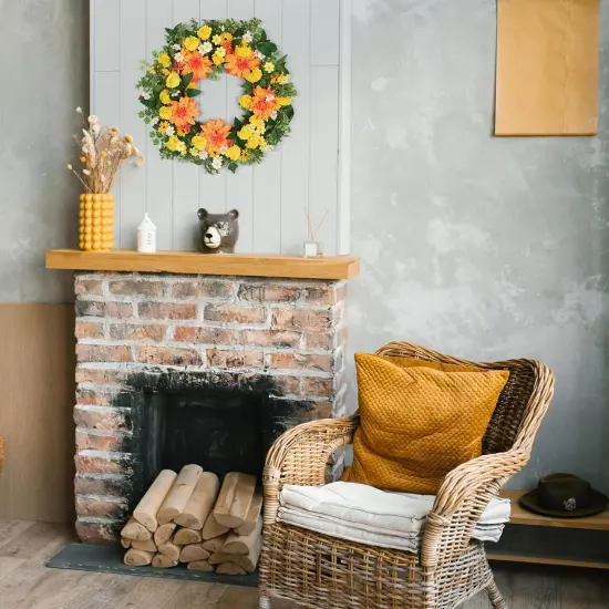 24 Inch Summer Floral Wreath for Front Door, Wreath with Dahlias and Daisies, Flower Home Wreath Decor for Outdoor and Indoor Farmhouse Decoration {5}