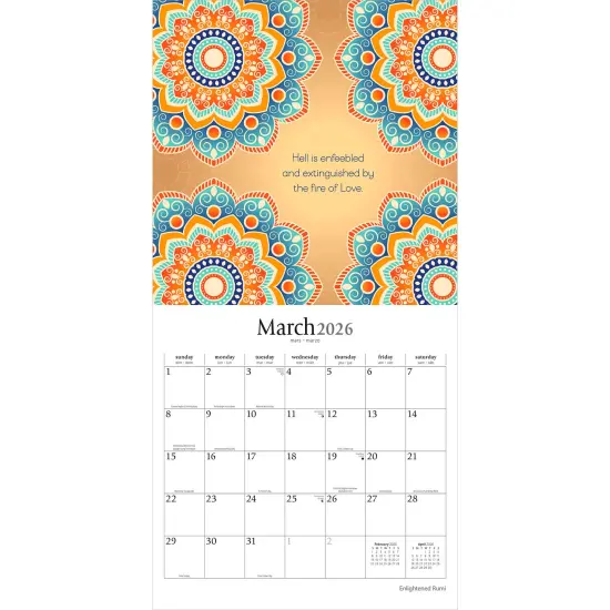 Enlightened Rumi | 2026 12 x 24 Inch (Hanging) Monthly Square Wall Calendar | Plastic-Free {3}