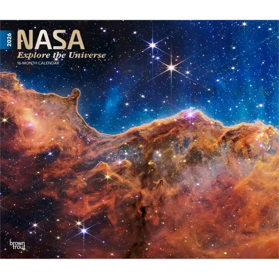 NASA Explore the Universe | 2026 14 x 24 Inch (Hanging) Monthly Deluxe Wall Calendar | Foil Stamped Cover | Plastic-Free {1}