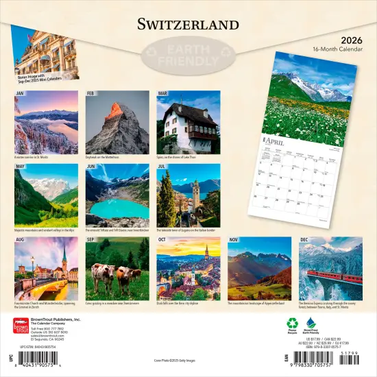 Switzerland | 2026 12 x 24 Inch (Hanging) Monthly Square Wall Calendar | Plastic-Free {2}