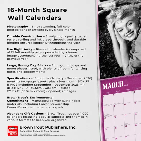 Marilyn Monroe OFFICIAL | 2026 12 x 24 Inch (Hanging) Monthly Square Wall Calendar | English/French Bilingual {6}
