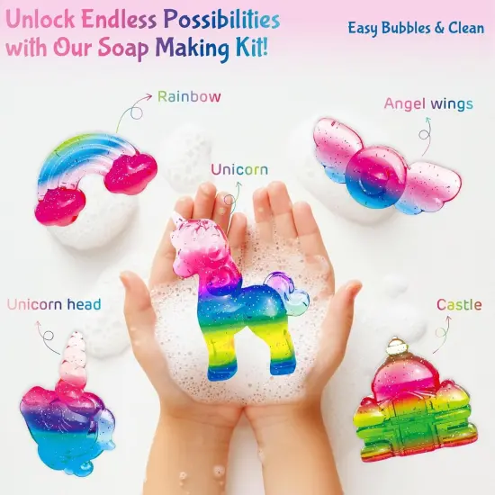 Unicorn Soap Making Kit - DIY Crafts for Kids Ages 6-12 Make Your Own Fun Soap with 20 Soap Bases, 6 Colors, 5 Molds & 3 Fragrances, Birthday Christmas Easter Gifts for Girls Ages 6 7 8 9 10 11 12+ {3}