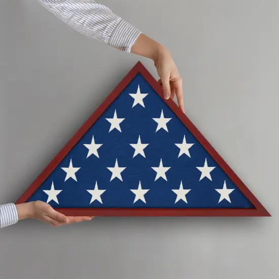 Americanflat Small Flag Display Case for Burial Flag - Fits Folded Flag - Elegant Military Flag Display Case - Plexiglass Cover - Triangle Hanging Hardware - Brown {9}
