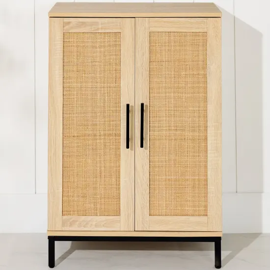 Best Choice Products 2-Door Natural Rattan 34 x 24in Storage Cabinet for Bathroom, Living, Dining w/ Adjustable Shelves {1}