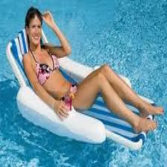 Swim Central 66" Sunchaser Blue and White Striped Sling Back Floating Lounge Chair {3}