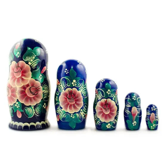 Set of 5 Family Christmas Celebration Wooden Nesting Dolls 6.5 Inches {3}