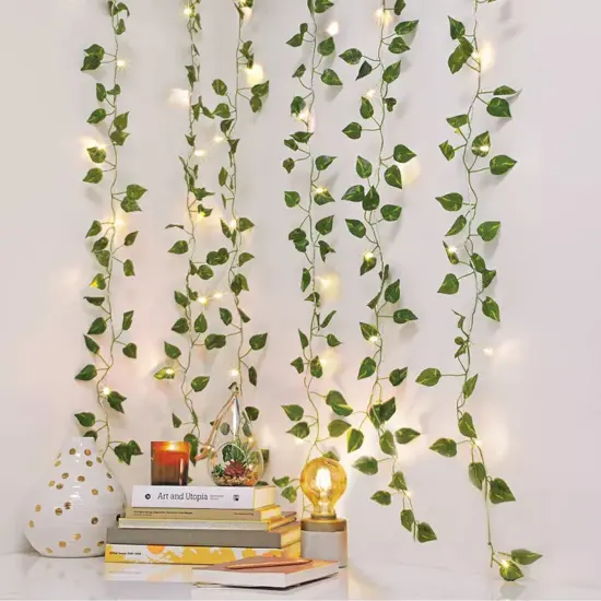 66LED IVY Leaf Curtain 1M(W) x 1.6M(L) 6 Strands Warm White Battery Operated warm white {2}