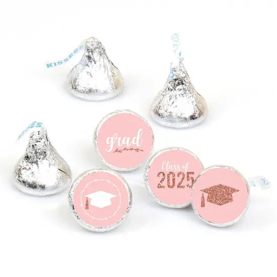 Big Dot of Happiness Rose Gold Grad - 2025 Graduation Party Round Candy Sticker Favors - Labels Fits Chocolate Candy (1 sheet of 108) {1}