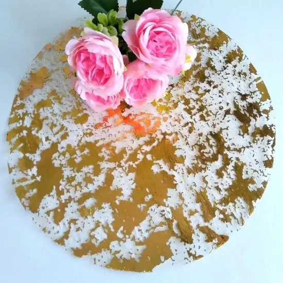 Disposable Gold Placemats Set of 50 Metallic Thin Round 13 Inch Gold Foil Mesh Pressed Fall Table Mates 50 Pack Gold Charger Plates for Wedding, Birthday Party {2}