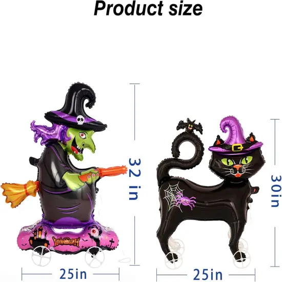 3 Pcs Halloween Foil Balloons &ndash; Witch, & 2 Black Cat {5}