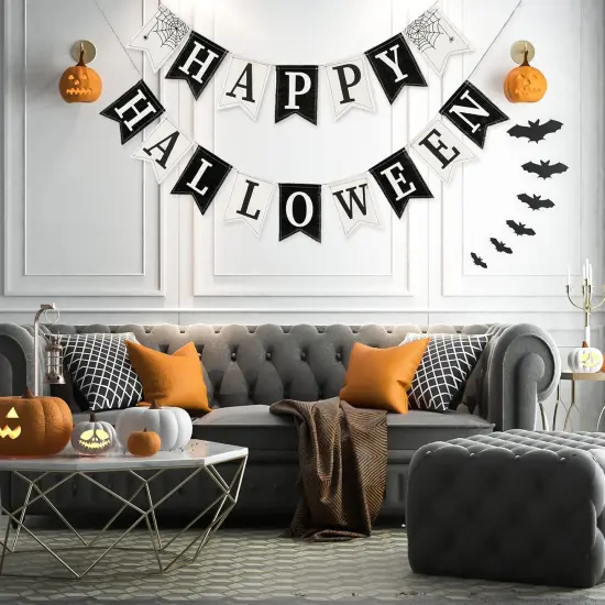 2Pcs Happy Halloween Burlap (White) {5}