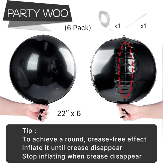 6 Pcs Black Foil Balloons - 22 Inch (Black-1303) {4}