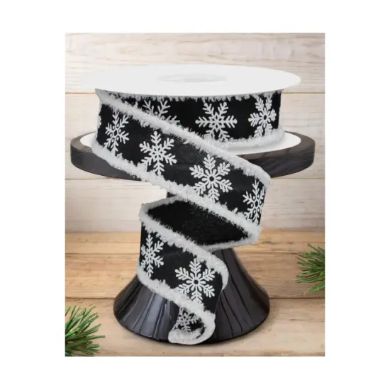 1.5" Snowflake Drift Ribbon: Black & White (10 Yards) {3}